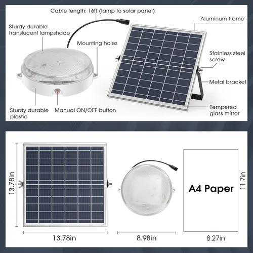Vista 7 de Luces solares de techo para interiores y exteriores, paquete de 2 unidades, regulables, 3000 K, 4000 K, 6000 K, luces solares con interruptor