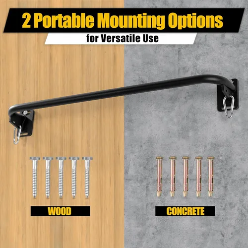 Vista 6 de Heavy Duty Wall Mounted Pull Up Bar with 8mm Thick Steel Plates & Heavy-Duty Carabiner, Strength Training Bar for Home Gym, Garage and Indoor Workout