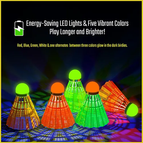 Vista 2 de EAGLES LED Badminton Shuttlecocks - Lighting Birdies, Nylon Glow in The Dark Light Up Birdie Balls for Outdoor Baseball Practice 11 Pack or 5 Pack