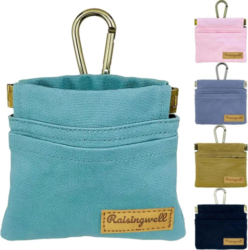 Vista 21 de Raisingwell Bolsa de entrenamiento para mascotas de tamaño bolsillo, tela de algodón, bolsa de paseo para perros manos libres con mosquetón