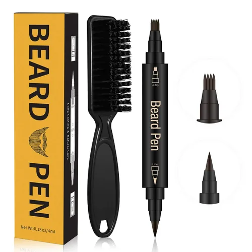 Vista 9 de Relleno de lápiz de barba para hombre, resistente al agua, cepillo para barba y barba, cobertura de larga duración, acabado natural, forma de Negro