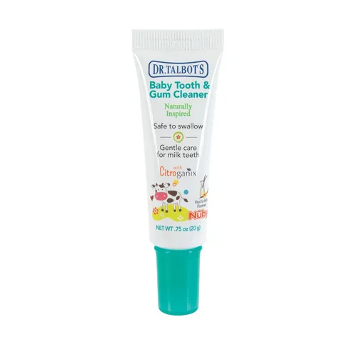 Vista 3 de Dr. Talbot's Pasta de dientes para bebés inspirada naturalmente con Citroganix y masajeador de goma de silicona para dedos, sabor a leche de vainilla