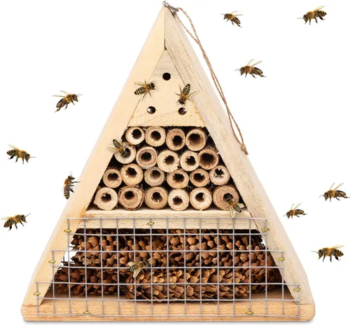 Mason Bee House - Hecho a mano Natural Elderberry Bee Hotel - Bee Hive atrae a polinizadores de abejas pacíficas para mejorar la productividad del