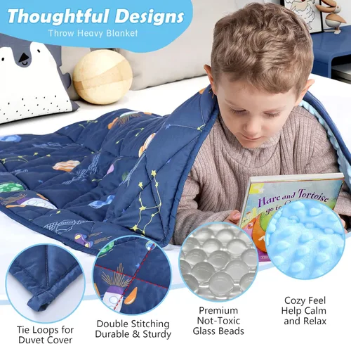 Vista 2 de LOYIGA Manta pesada con funda de edredón extraíble, 3 libras, 36 x 48 pulgadas, manta pesada reversible (azul)