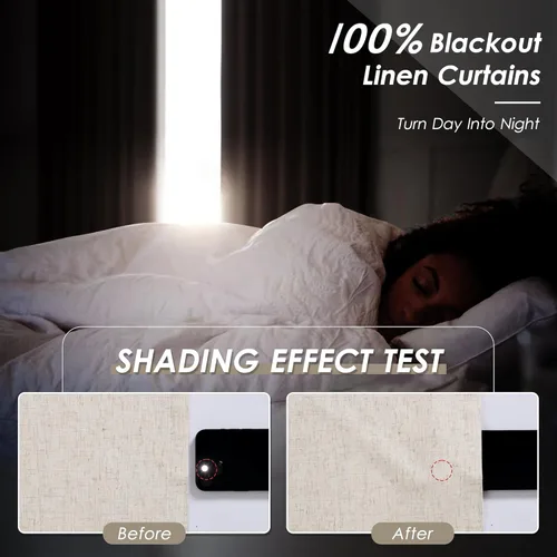 Vista 2 de Cortinas opacas de lino beige tostado de 84 pulgadas de largo para dormitorio, con pestaña trasera, cortinas de lino de arpillera, opacas, rústicas