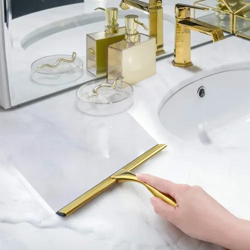 Vista 4 de HIWARE Escobilla de ducha multiusos para puertas de ducha, baño, ventana y cristal de automóvil, latón, acero inoxidable, 12 pulgadas