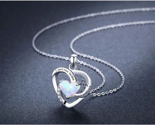 Vista 2 de Cuoka Collar de plata de ley 925 con texto en inglés "I Love You to The Moon and Back