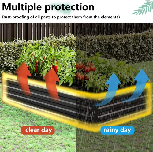 Vista 5 de Vengarus Kit de cama de jardín galvanizado elevado de 8 x 2 x 1 pies (paquete de 2), maceta de metal para exteriores, contenedor rectangular de Negro