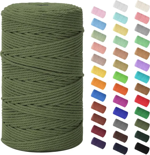 Vista 49 de Cuerda de macramé de 0.079 in x 220 yardas (656 pies), cuerda de algodón natural para colgar en la pared, ganchos de plantas, manualidades, Verde