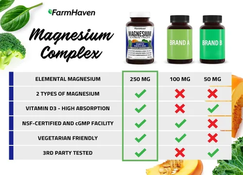Vista 4 de FarmHaven Complejo de glicinato de magnesio y malato con vitamina D3, 100% quelado para una máxima absorción, vegano – salud ósea, nervios