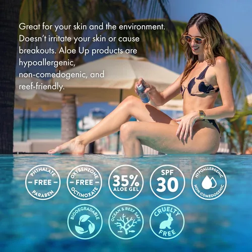 Vista 4 de Aloe Up Sport SPF 30 - Protector solar continuo en espray - Protector solar para cara y cuerpo, bloqueador solar con fórmula de secado rápido