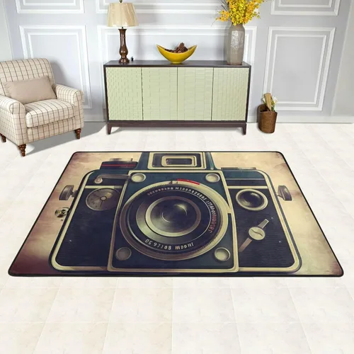 Area Rugs for Living Room 36X24 inch Non-Slip Doormat Low Profile Floor Mats Retro Camera Area Rug Entrance Mat Machine Washable Carpet for Bedroom