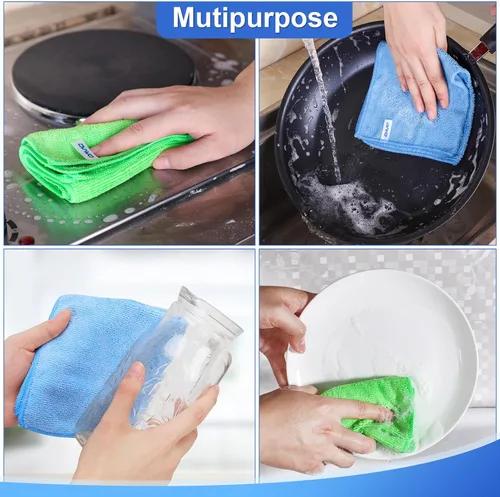 Vista 6 de 12 paños de limpieza de microfibra de alta calidad, altamente absorbentes, suministros de limpieza para el hogar, para toallas de cocina, paños