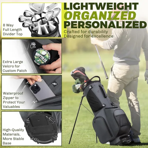 Vista 3 de Bolsa de golf de 8 vías, bolsa de golf ligera con doble correa y divisores de longitud completa, bolsa de transporte portátil para palos de golf