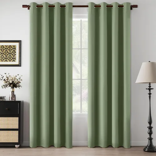 Vista 24 de Cortinas de Lino Beige con Bloqueo Total de Luz de 64 Pulgadas de Largo, Lino Sintético Texturizado con Bloqueo de Calor y Aislamiento Térmico