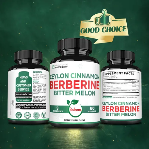 Vista 6 de Satoomi Suplemento de berberina con corteza de canela de Ceilán orgánica y melón amargo - 3 en 1-60 cápsulas veganas