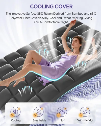 Vista 6 de ChiXpace Cubrecolchón de espuma viscoelástica de doble capa de 5 pulgadas, tamaño matrimonial, almohadilla de colchón de 3 pulgadas y espuma Negro