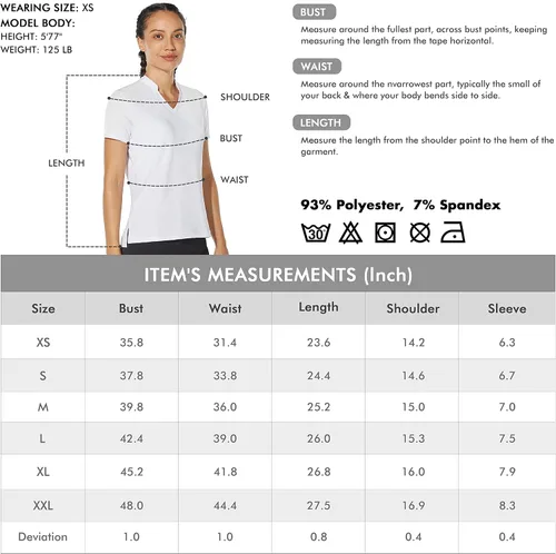 Vista 7 de Camisa de golf para mujer, sin cuello, cuello en V, manga corta, ligera, absorbe la humedad, secado rápido