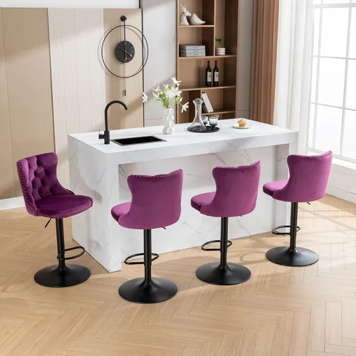 Vista 127 de Aoowow Juego de 2 taburetes de bar giratorios, taburetes de bar ajustables con respaldo de terciopelo copetudo, sillas de bar modernas tapizadas