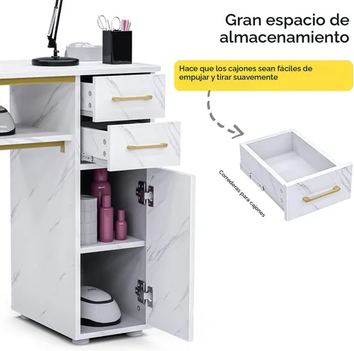 Vista 4 de Mesa de manicura para uñas para tecnología de uñas, mesa profesional de uñas con taburete, colector de polvo, bolsa de polvo y cojín de muñeca, mesa