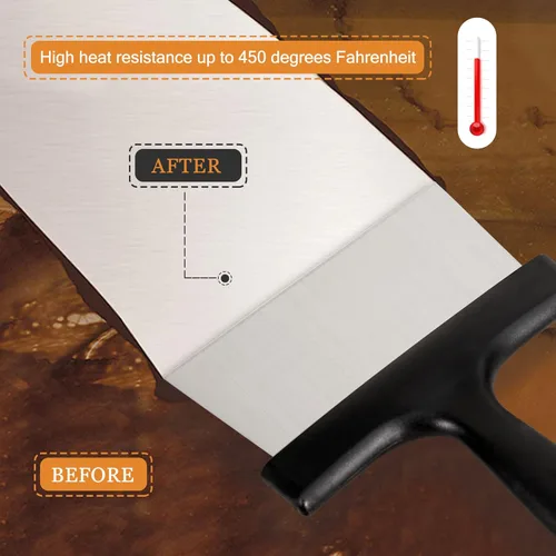 Vista 5 de Rascador de parrilla de acero inoxidable de 6.4 pulgadas con mango de plástico, herramienta versátil para raspador de alimentos para Teppanyaki BBQ
