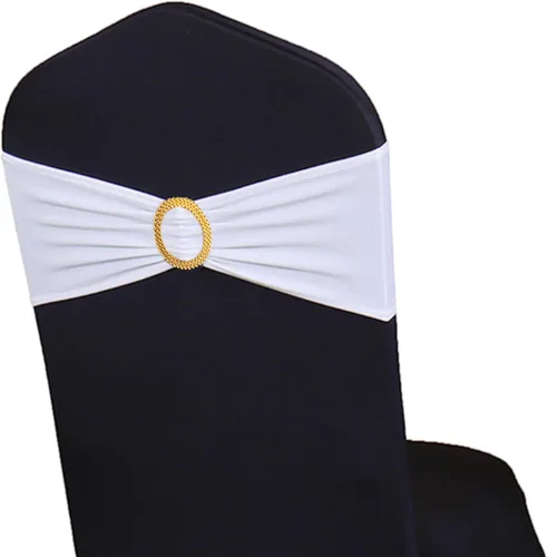 Vista 10 de Bandas elásticas de elastano para silla, color azul real, paquete de 50 unidades para bodas, bandas elásticas para sillas con hebilla deslizante