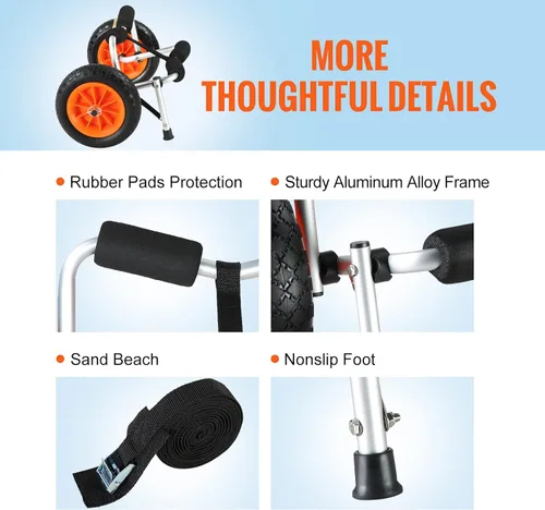 Vista 6 de VEVOR Carrito para Kayak, Capacidad de Carga de 250 libras, Carretilla Plegable para Kayak de Aluminio con Ruedas de Neumáticos Sólidos de 10