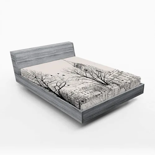 Ambesonne Paris 2 Pack Fitted Sheet, Walking People Winter, Bed Cover All-Round Elastic Deep Pockets 2 Pieces, Package Contains 2 Full Size Fitted