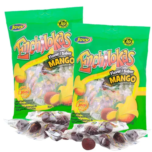 Sweetzo Spicy - Gomitas mexicanas envueltas individualmente con tamarindo cubiertas de mango, golosinas para fiesta – 5.29 onzas (paquete de 2)