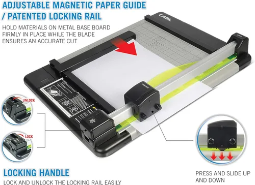 Vista 4 de CARL Cortadora de papel rotativa de alta resistencia, 12 pulgadas, NegroPlateado