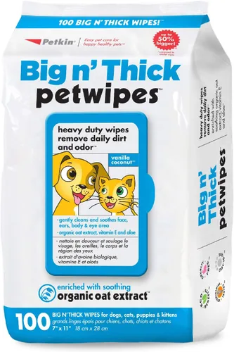 Petkin Big N' Thick Toallitas para Mascotas 100 unidades
