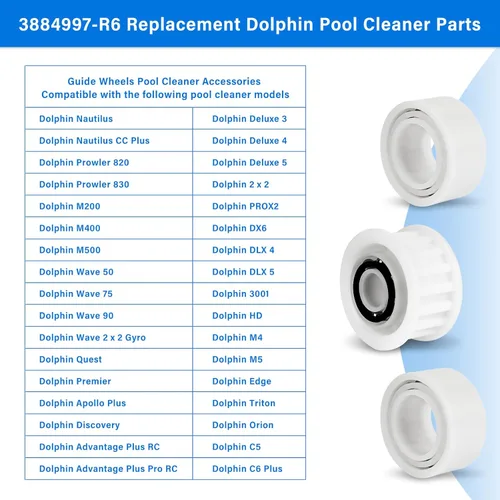 Vista 4 de Piezas de repuesto robóticas automáticas para limpiador de piscinas, ruedas guía paquete de 4 con 2 engranajes de polea 3884997-R6 para Maytronics