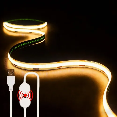 Tira de luz LED USB, tira de luces LED COB blanca cálida de 3000 K, luces de TV de 3.28 pies, luces LED pequeñas flexibles con controlador de