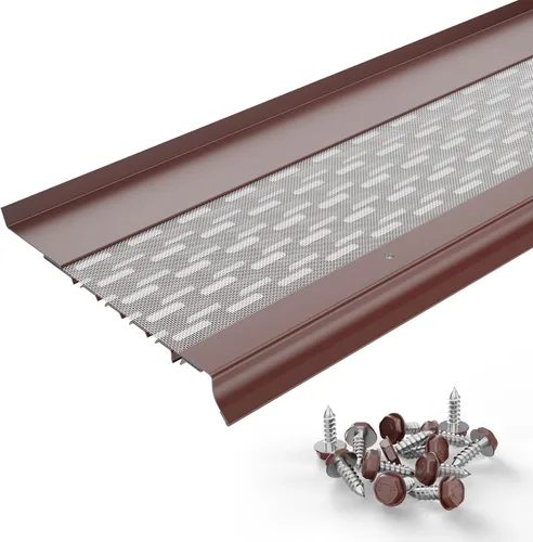 Vista 11 de Micromesh, Protectores de canalón de 5 pulgadas contra hojas, 100 pies, arcilla, malla de acero inoxidable, cubiertas de canalón de aluminio