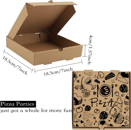 Vista 2 de Cajas de pizza, paquete de 15, 7.3 x 7.3 x 1.6" Cajas de pizza corrugadas kraft, cajas de pizza para llevar, cajas de entrega de comida, cajas