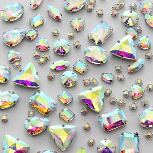 TANOSII 100 diamantes de imitación para coser con formas mixtas, gemas de cristal para coser en gemas de cristal, parte trasera plana con garra
