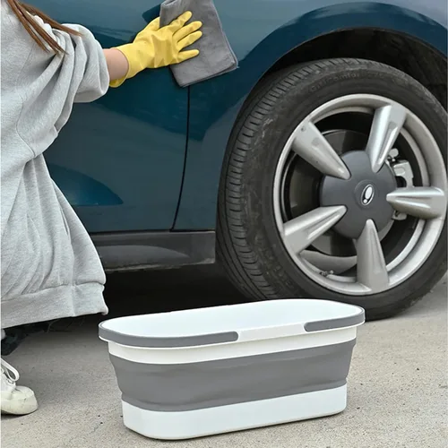 Vista 6 de Goderewild Cubo de plástico plegable con ruedas 12L (3.17 galones) para limpieza de casa, camping y RV - Cesta rectangular práctica multiusos