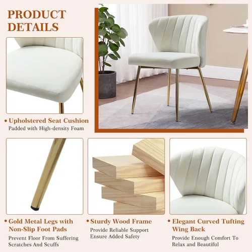 Vista 35 de HULALA HOME Silla de comedor de terciopelo, bonita silla de acento sin brazos, silla de sala de estar con patas doradas, silla lateral tapizada