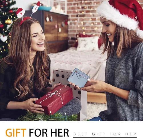 Vista 8 de Toughergun Billetera plegable de cuero genuino para mujer, pequeña y compacta, con bloqueo RFID y ventana de identificación