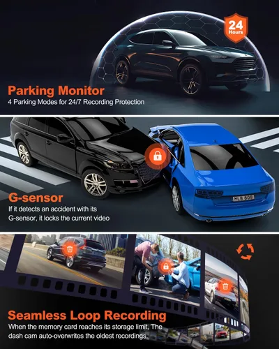 Vista 5 de Cámara de tablero 4K real frontal y trasera, Wi-Fi GPS de 5.8 GHz, cámara dual HDR con sensor de nivel superior, pantalla IPS de 3.3 pulgadas