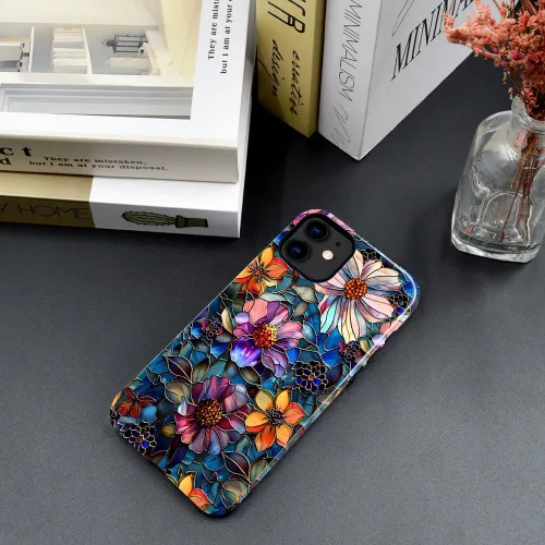 Vista 7 de Funda TnXee Compatible con iPhone 11, Funda Híbrida de 2 Capas de Prevención de Caídas con Arte Floral Colorido para Niñas y Niños