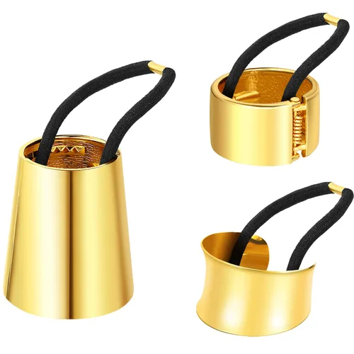 Vista 9 de Yaomiao 3 piezas de metal circulares para el cabello, bandas elásticas para el cabello, soporte para cola de caballo, accesorio de cuerda para Negro