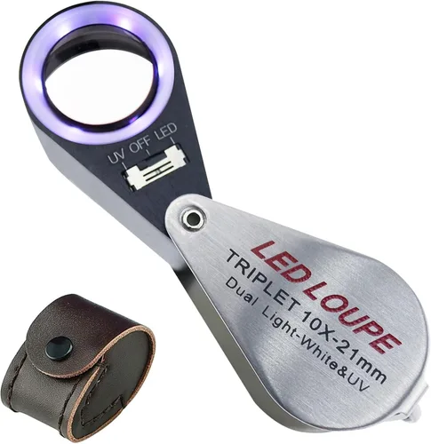 10x Lupa de Bolsillo Plegable con Luz UV y LED para Joyas, Rocas, Monedas y Antigüedades - Herramienta de Aumento Iluminada para Ojos, Sellos,