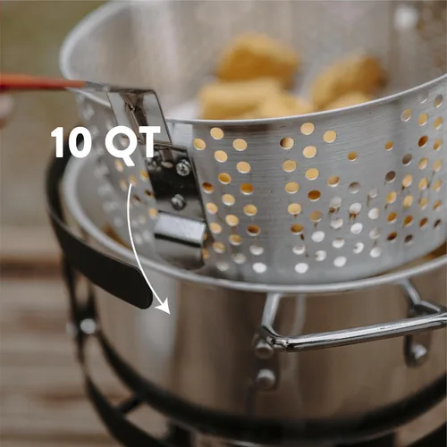 Vista 6 de Gas One Freidora de propano con olla de freidora de 10 cuartos de galón, cesta coladora de aluminio de alta calidad para alitas de pollo y mariscos