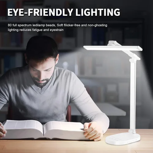 Vista 9 de Lámpara de escritorio LED, lámpara de mesa regulable con puerto de carga USB, 5 modos de iluminación, control sensible, temporizador de apagado
