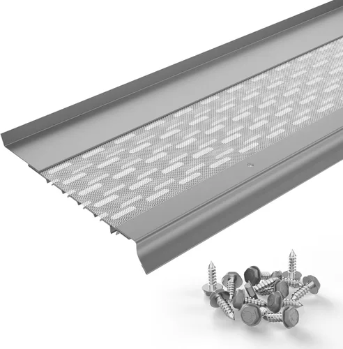 Vista 15 de Micromesh, Protectores de canalón de 5 pulgadas contra hojas, 100 pies, arcilla, malla de acero inoxidable, cubiertas de canalón de aluminio