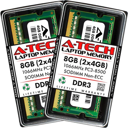 Vista 9 de A-Tech - Módulo de memoria RAM SODIMM para portátil de 1 GB DDR3 1066 MHz PC3-8500 CL7, 1,5 V, 204 pines, sin ECC, SO-DIMM para portátiles