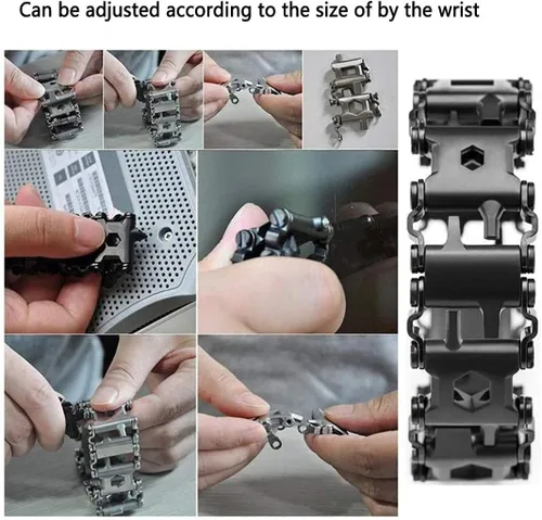 Vista 5 de Pulsera multiherramienta Lemasa 29 en 1, 22cm de acero inoxidable, correa de reloj para hombre de viaje al aire libre, pulsera de moda