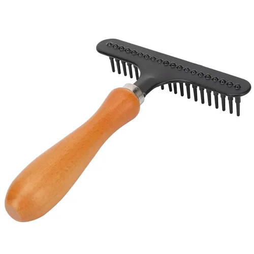 Wooden Handle Pet Brush, Handheld Cat Grooming Rake, Stainless Steel Deshedding Brush for Cats Dogs with Comfortable Rounded Tips