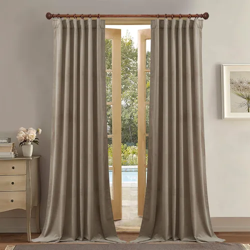 Vista 34 de StangH Cortinas 100% opacas, color beige, terciopelo suave y grueso, cortinas para ventana de dormitorio, forro blanco, cortinas con aislamiento
